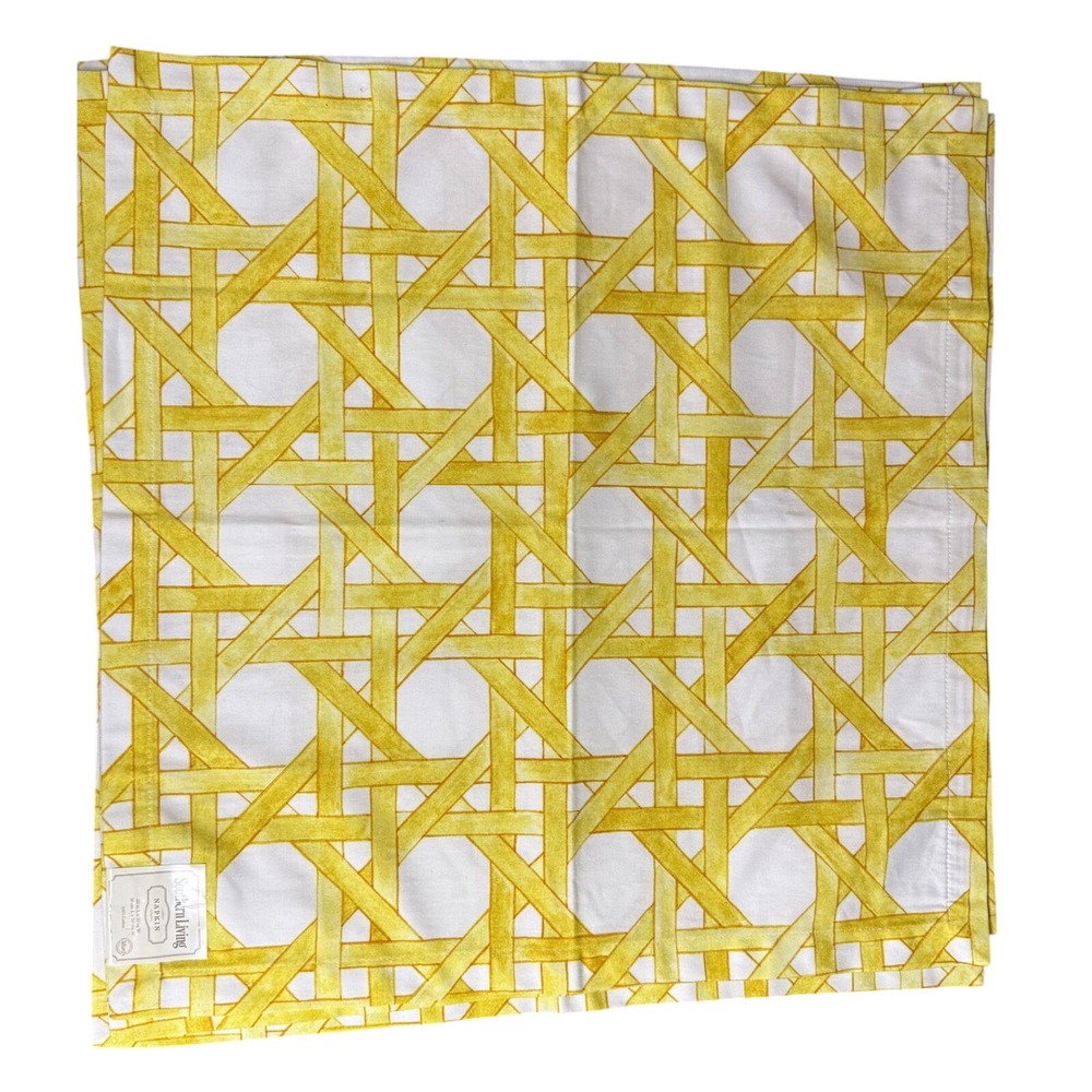 Southern Living Cane Pattern Napkins Set of 4 Cotton Yellow White 20x20